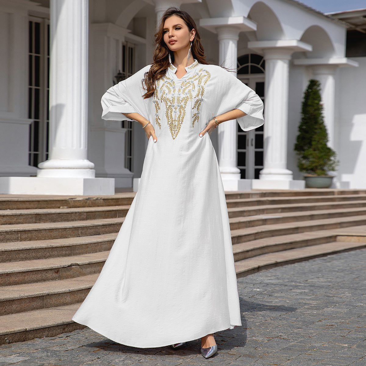 Embroidered Neck Dress