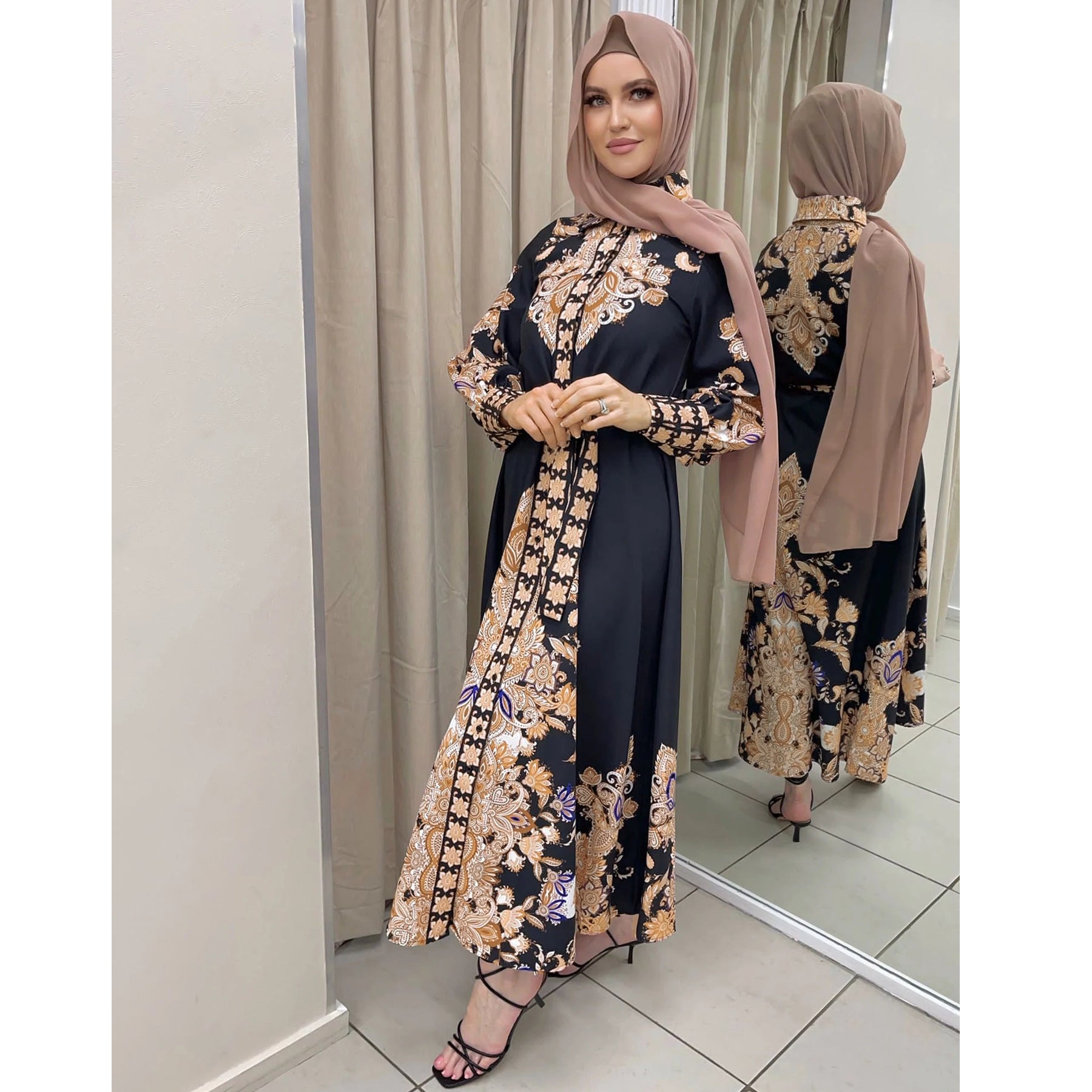 Arabic Print Swing Dress
