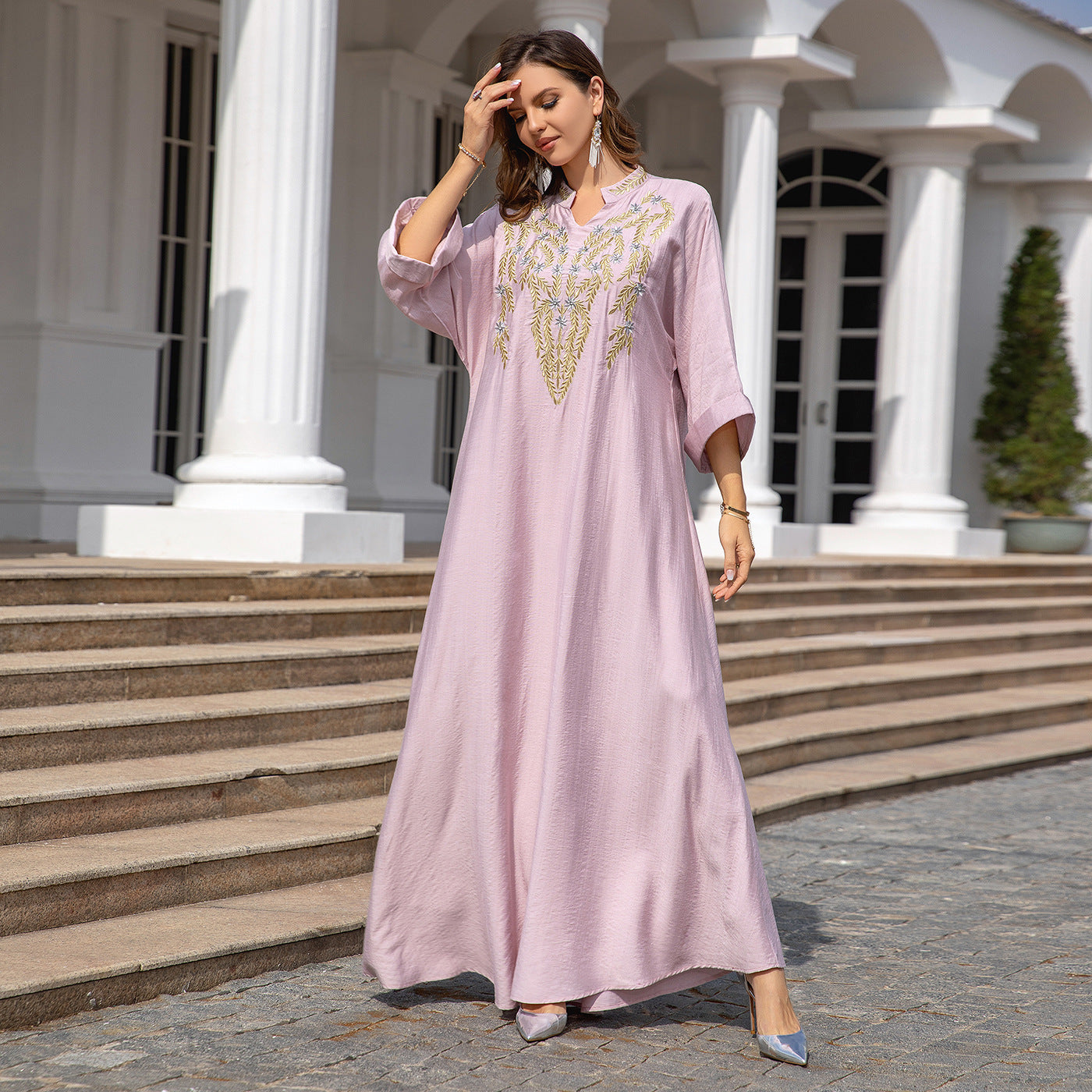 Embroidered Neck Dress