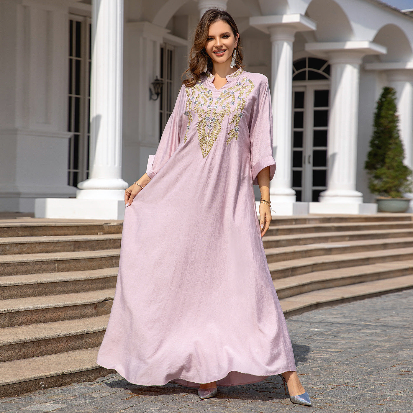 Embroidered Neck Dress